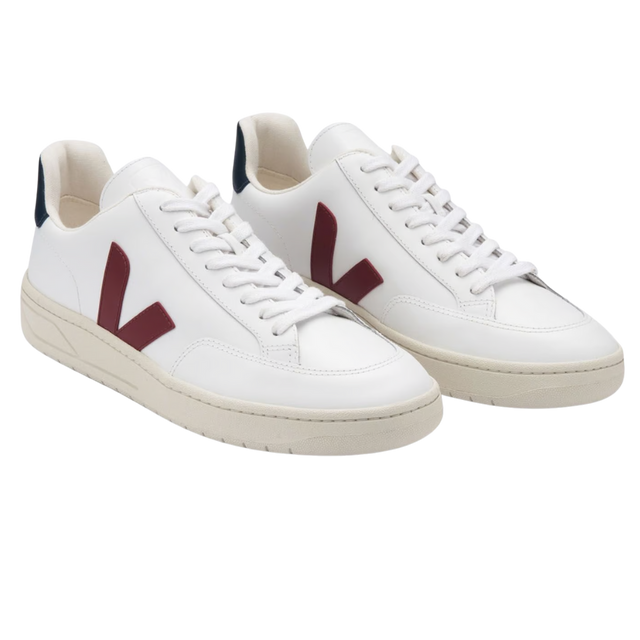 VEJA V-12 LEATHER WHITE MARSALA NAUTICA