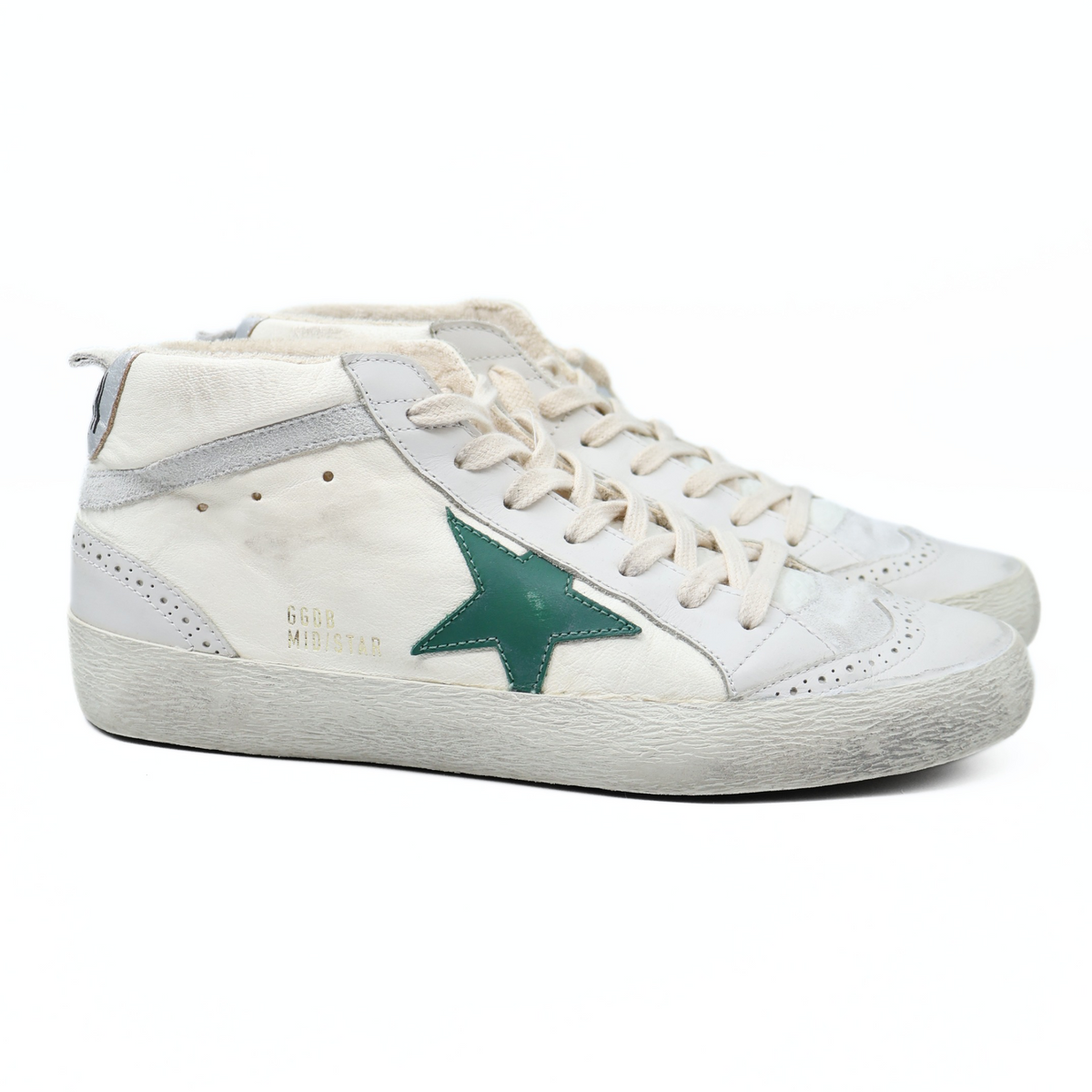 GOLDEN GOOSE MID STAR CREAM GREEN SILVER