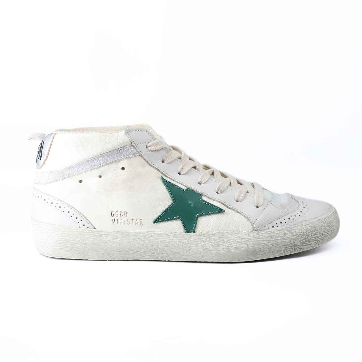 GOLDEN GOOSE MID STAR CREAM GREEN SILVER