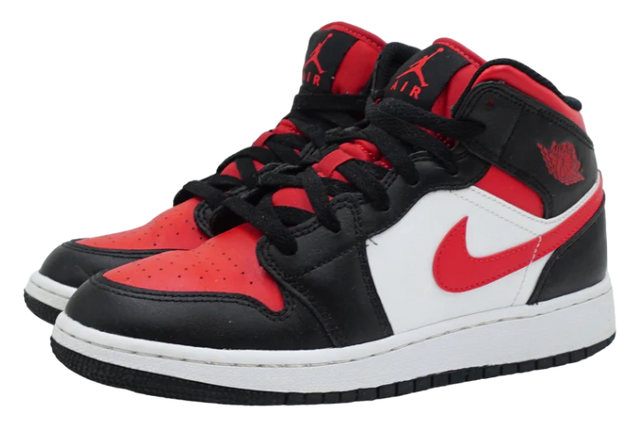 JORDAN 1 MID BLACK FIRE RED (GS)